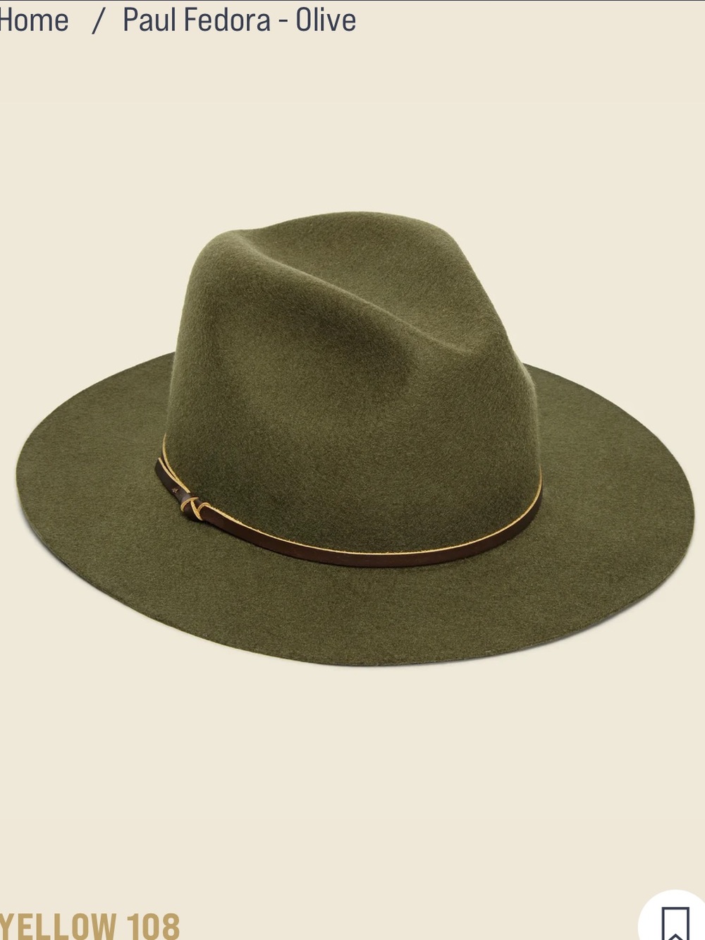 NWT Yellow 108 Merino Wool Paul Fedora in Olive